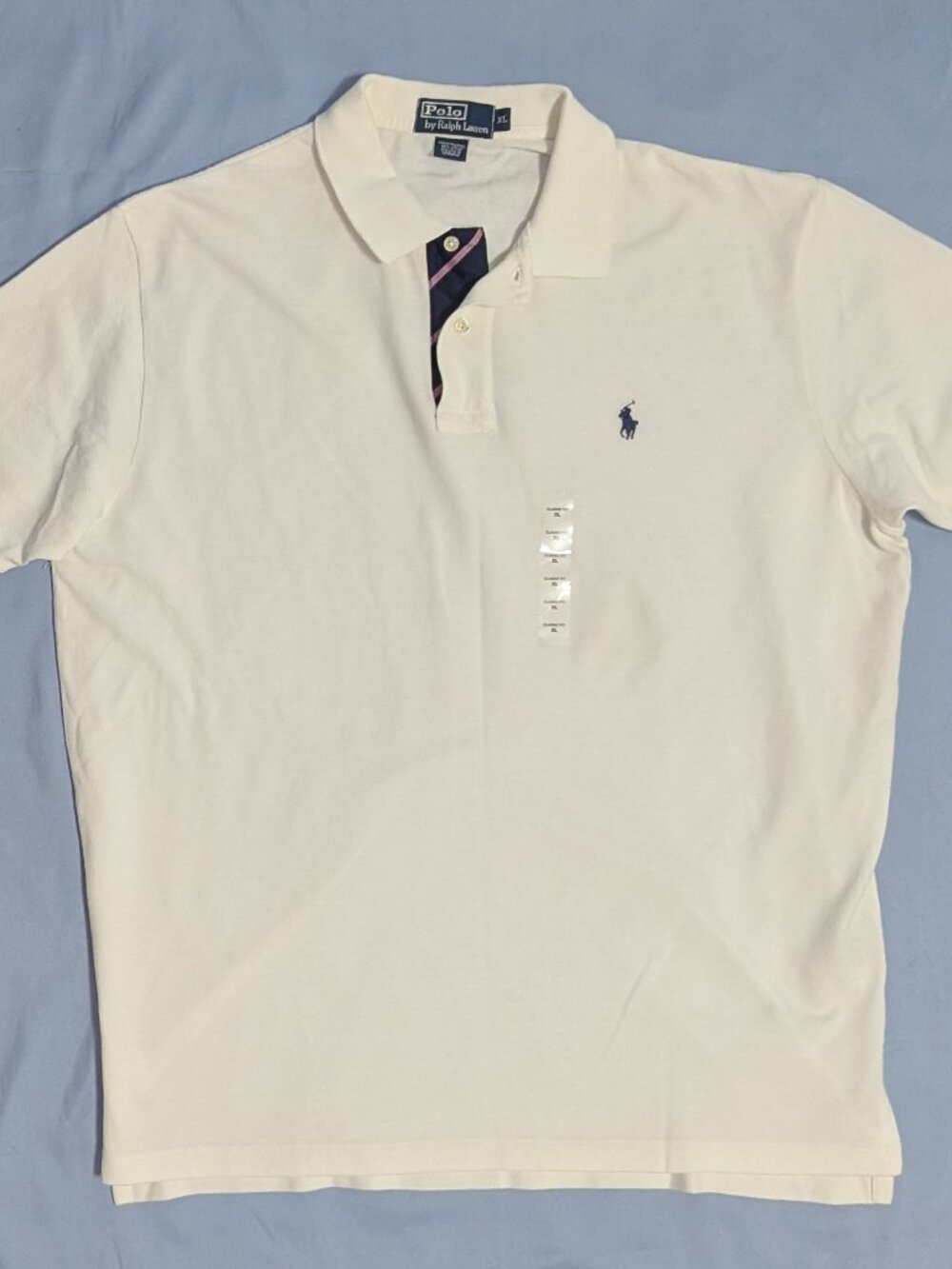 Polo Ralph Lauren Shirt Mens XL White Short Sleeve Mesh Polo Striped Placket